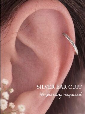 Textured Silver Ear Cuff Clip-On for Women